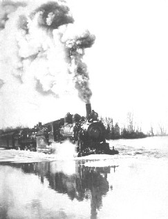 Steam locomotive takes on the flood